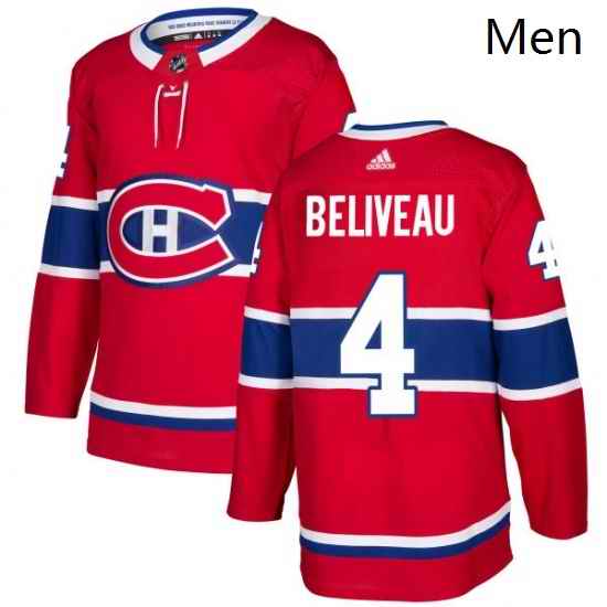 Mens Adidas Montreal Canadiens 4 Jean Beliveau Premier Red Home NHL Jersey
